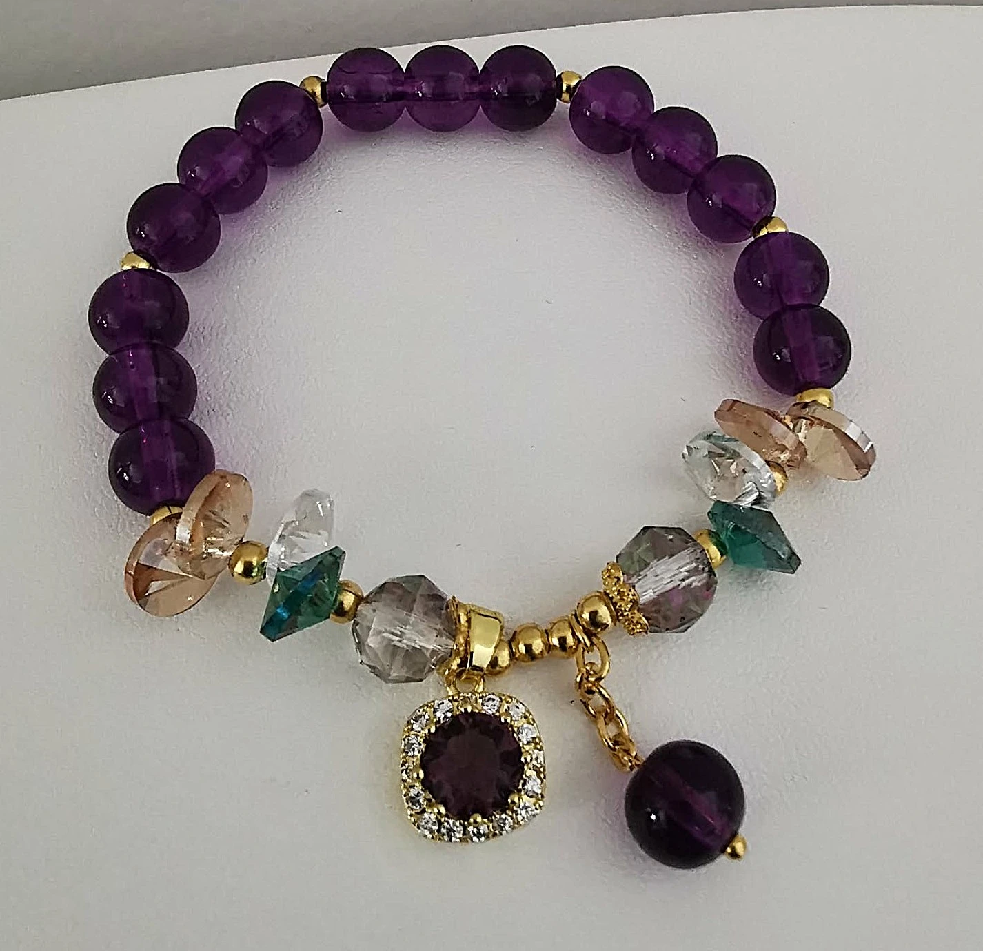 Bracelet Pour Femme En Améthyste et cristaux irréguliers et zirconium synthétiqu